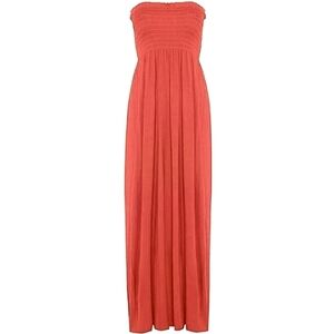 Long Strapless Coral Pink Maxi Dress Floor Length Smocked Bust Stretchy Knit M